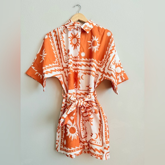 Commense Orange Patterned Oversized Women's Romper - Picture 3 of 6